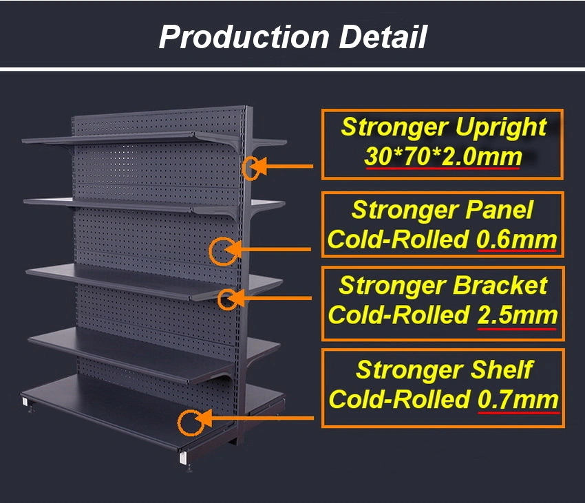 Superior Quality Retail Store Wooden Grain Perforated Panel Display Rack Grocery Shelf for Supermarket