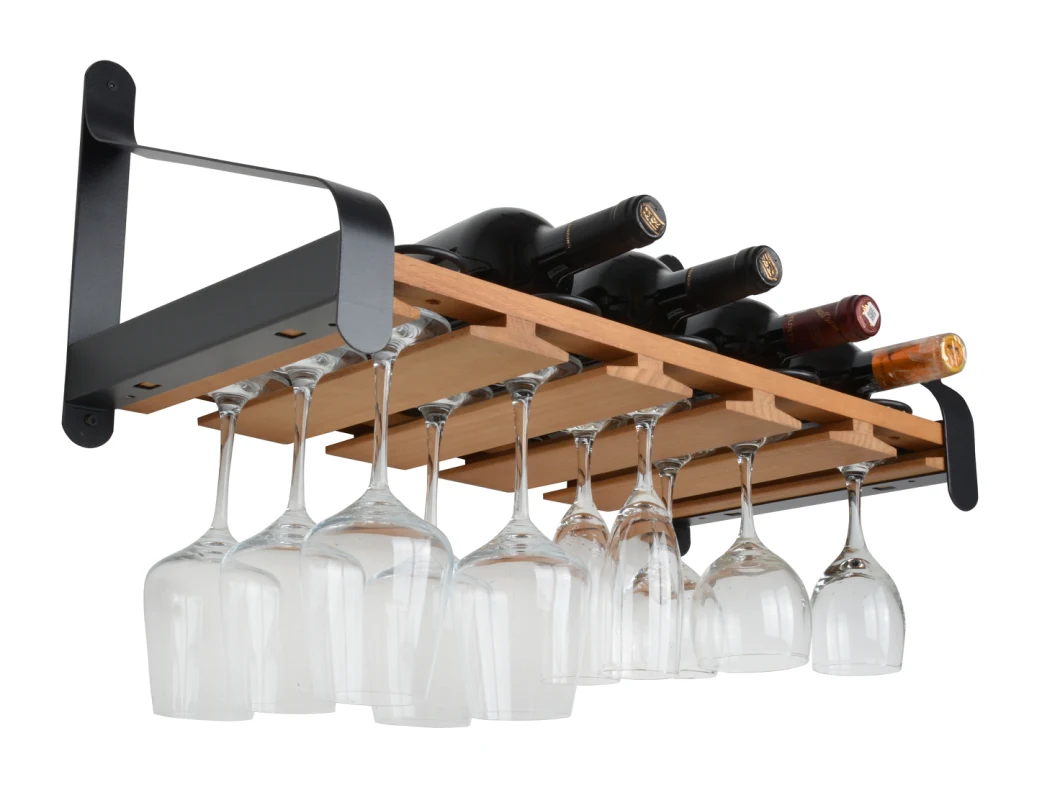 Wall Mounted Kitchen Wooden Wine Glass Rack and Wine Rack for Wine Storage Accessories