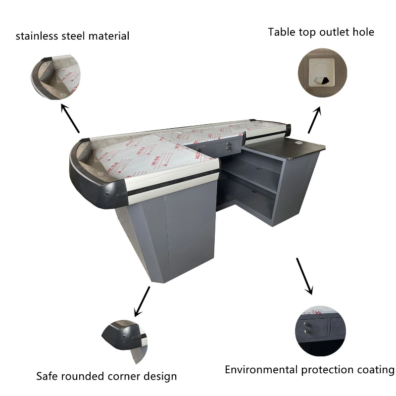 Supermarket Cashier Counter Cash Desk Checkout Counter with Conveyor Belt