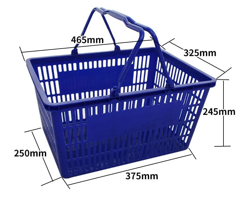 25L Double Handle Shopping Basket Supermarket Equipment with Big Capacity Stock 5 Color