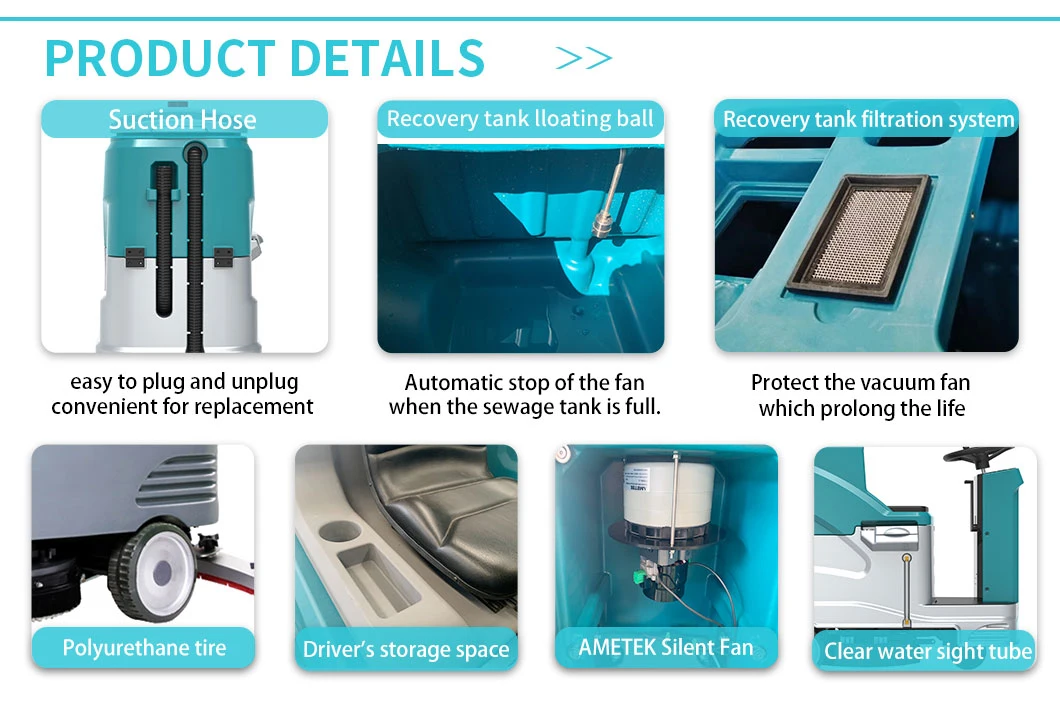 Commercial Supermarket Sit on Floor Scrubber Cleaning Equipment in Public Area