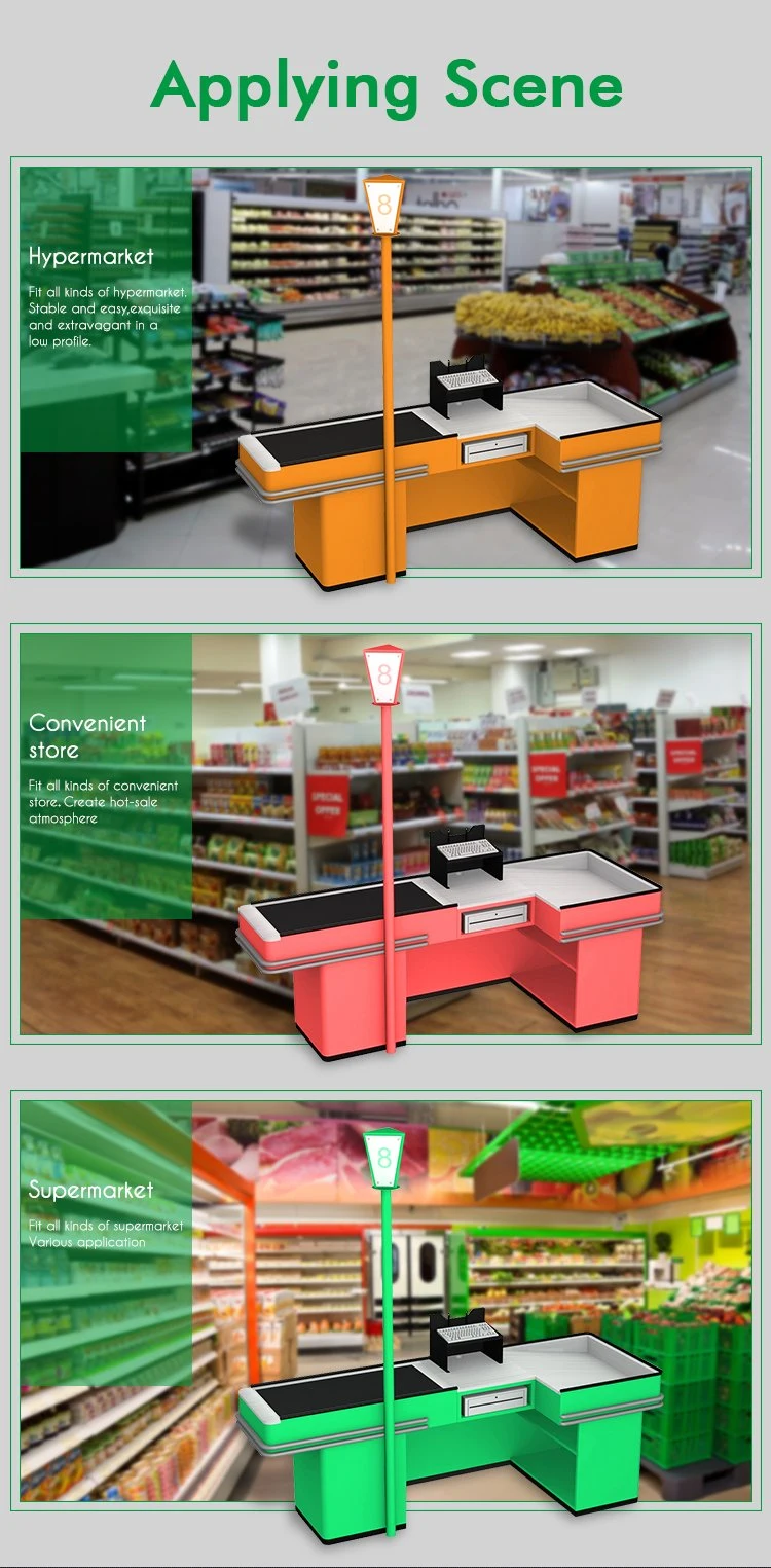 Double Sided Island Electric Checkout Counter with Conveyor Belt