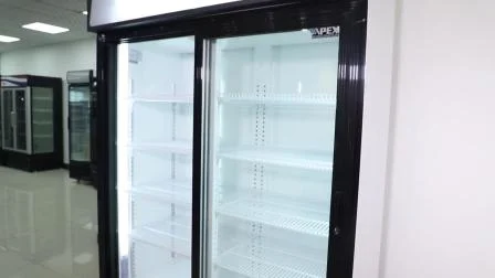 Equipo de refrigeración de exhibición vertical de puerta corrediza doble de supermercado de venta caliente