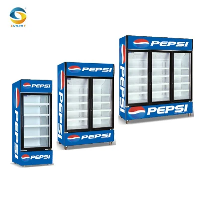 Refrigerador de bebidas Pepsi, congelador de exhibición de supermercado, equipo de refrigeración de congelador de bebidas comercial Vertical